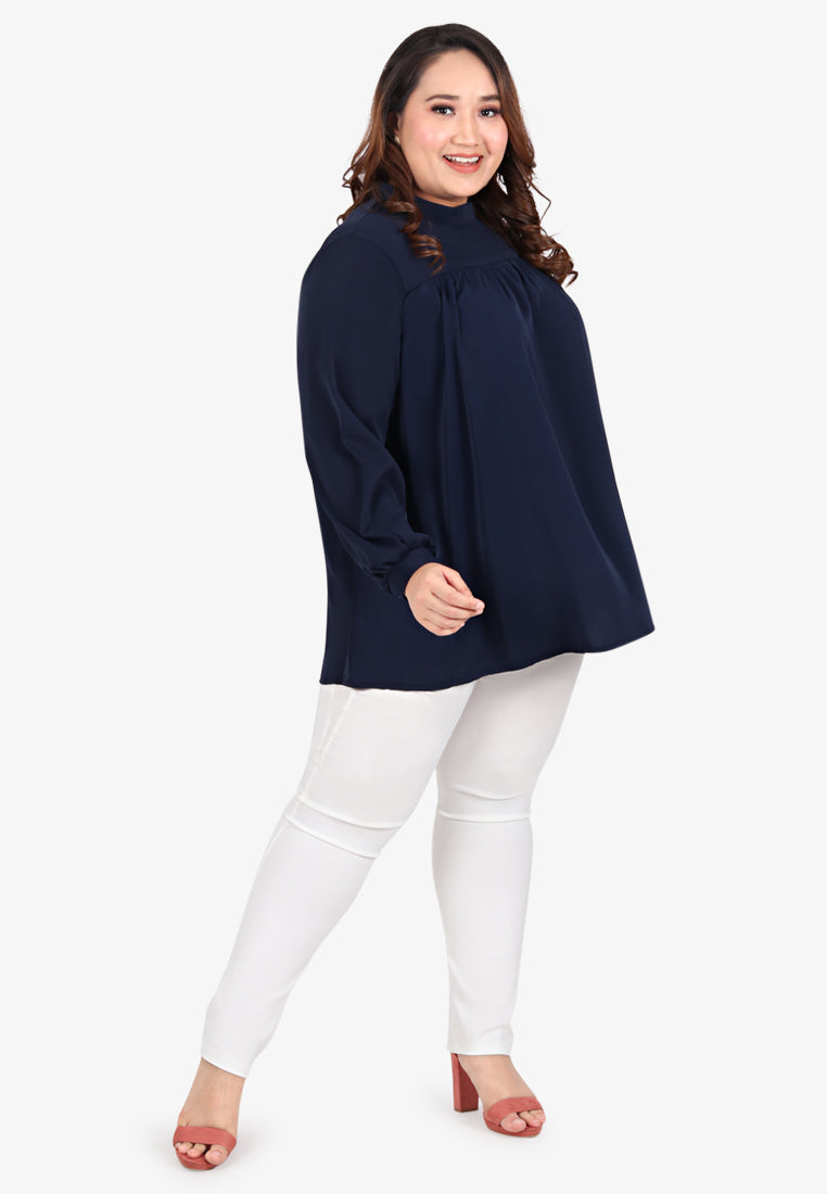 Harlow High Neck Blouse - Navy Blue