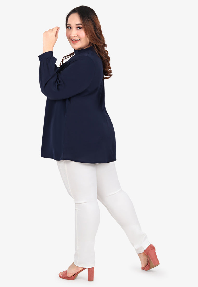Harlow High Neck Blouse - Navy Blue