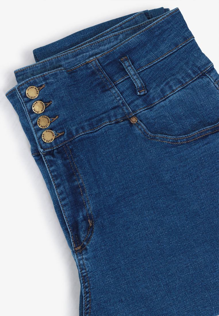 Higgins Extra High Waisted Button Jeans - Blue