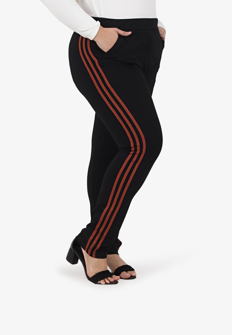 Jenner Striped Slimfit Athleisure Legging Pants - Burnt Orange