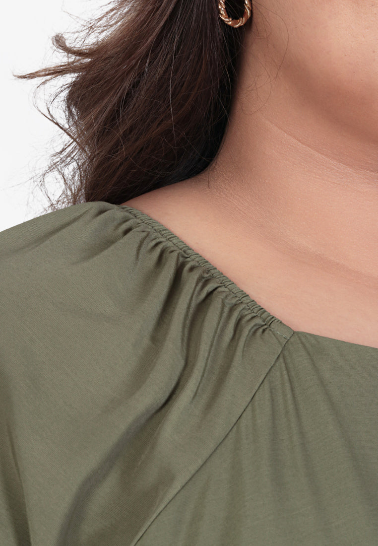 Judy Gathered Neckline Blouse - Army Green