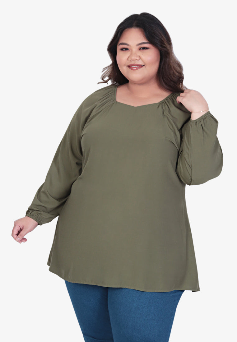 Judy Gathered Neckline Blouse - Army Green