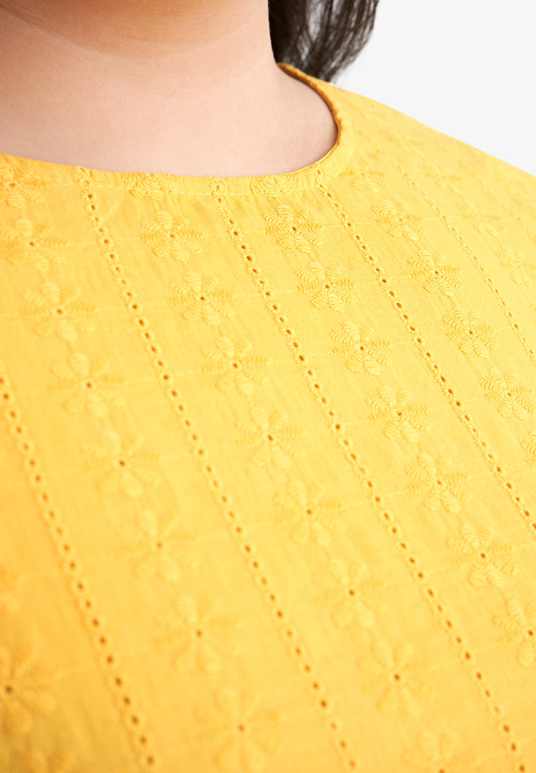 Kamela Raya Eyelet Collection Eyelet Kurung Top - Yellow