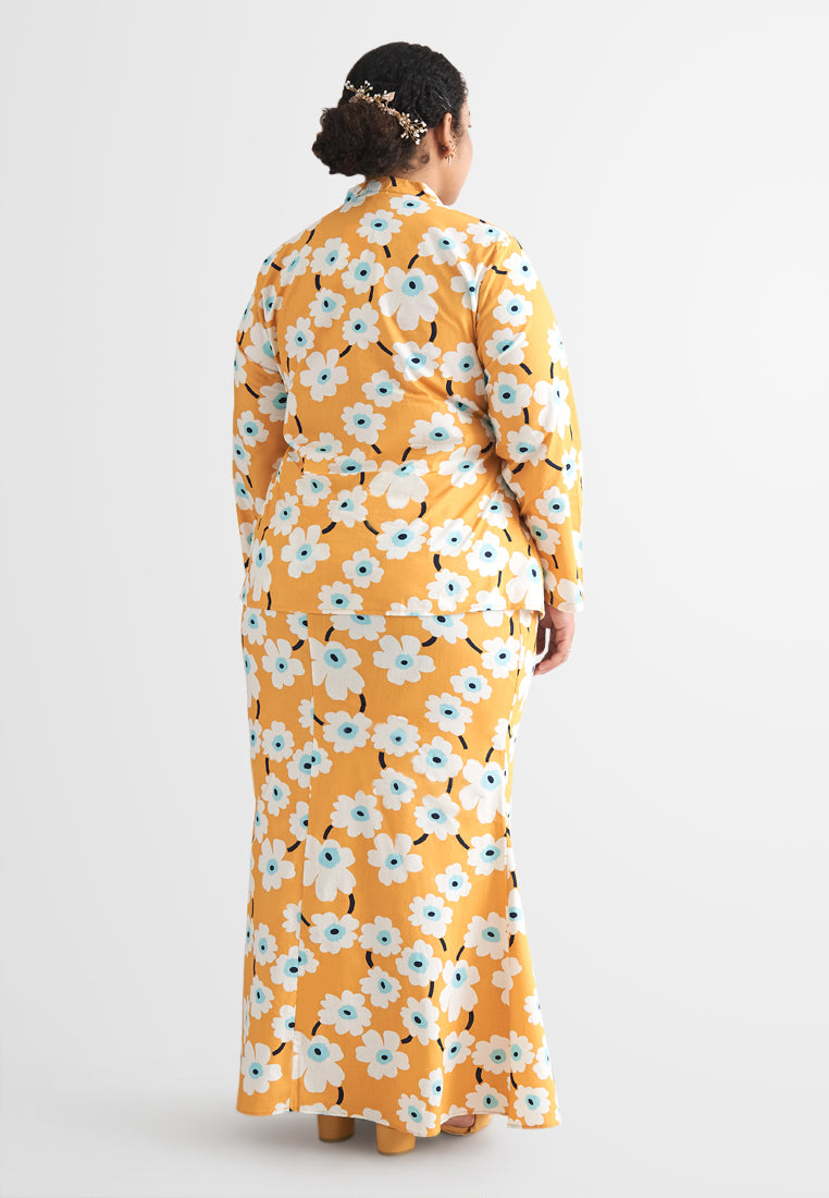 Kamilia Printed Cotton Kebaya Set - Yellow Floral