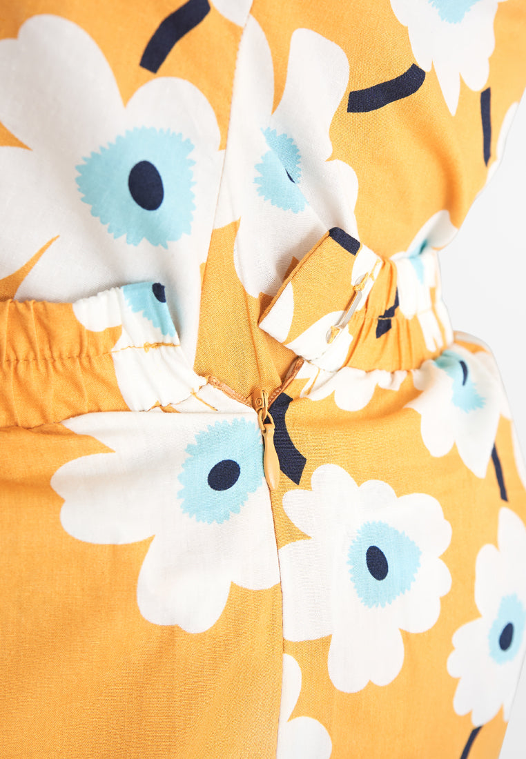 Kamilia Printed Cotton Kebaya Set - Yellow Floral