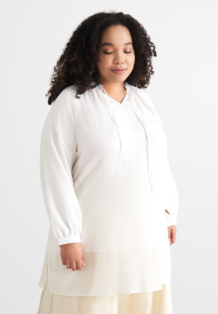 Katerina Cotton Tie Front Tunic Top - White
