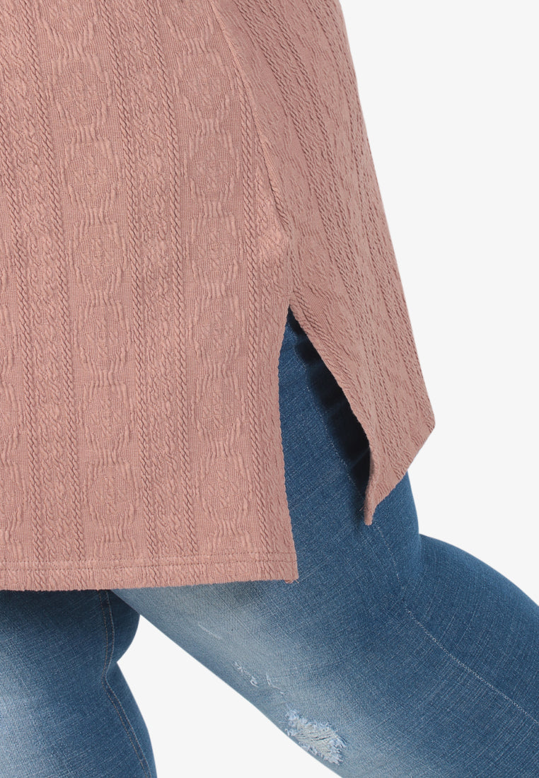 Kayla Knit Feel Textured Tunic Top - Light Brown