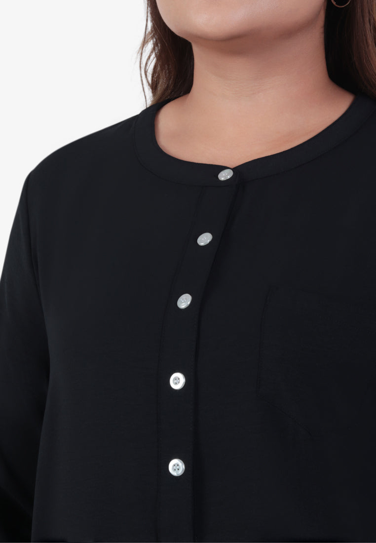 Laticia Stand Collar Tunic Dress - Black
