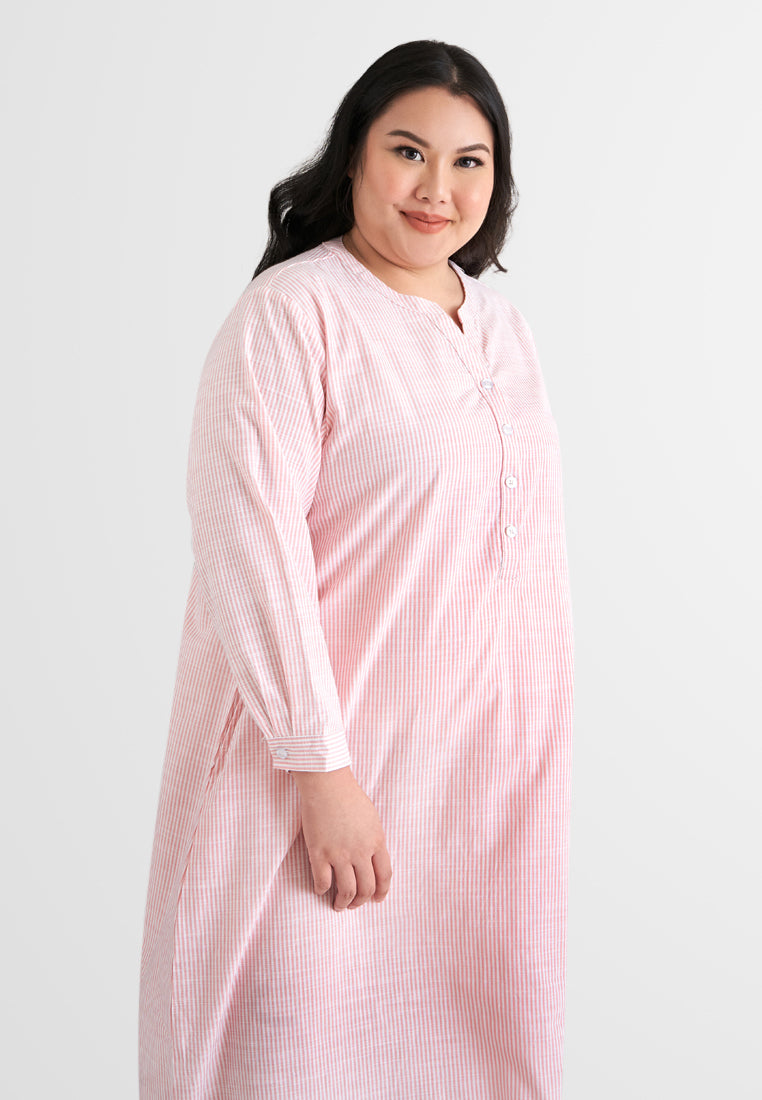 Laura Stripes Long Shirt Jubah Dress - Pink