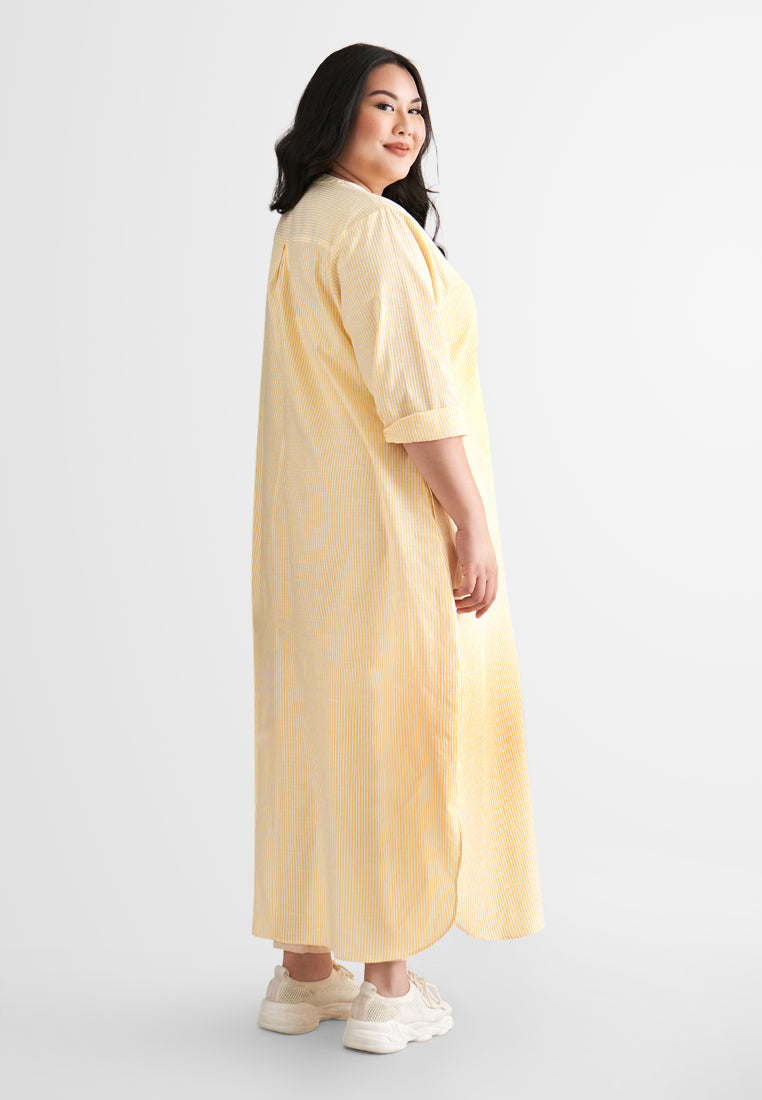 Laura Stripes Long Shirt Jubah Dress - Yellow