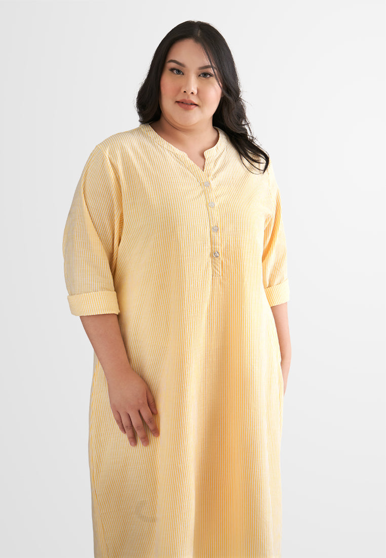 Laura Stripes Long Shirt Jubah Dress - Yellow