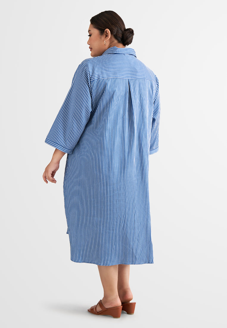 Leandra Stripes Long Shirt Dress - Blue
