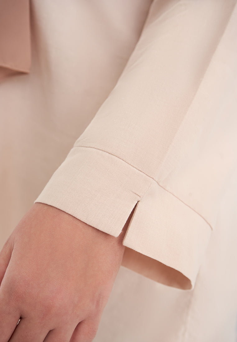 Leia Linen Half Button Stand Collar Blouse - Beige