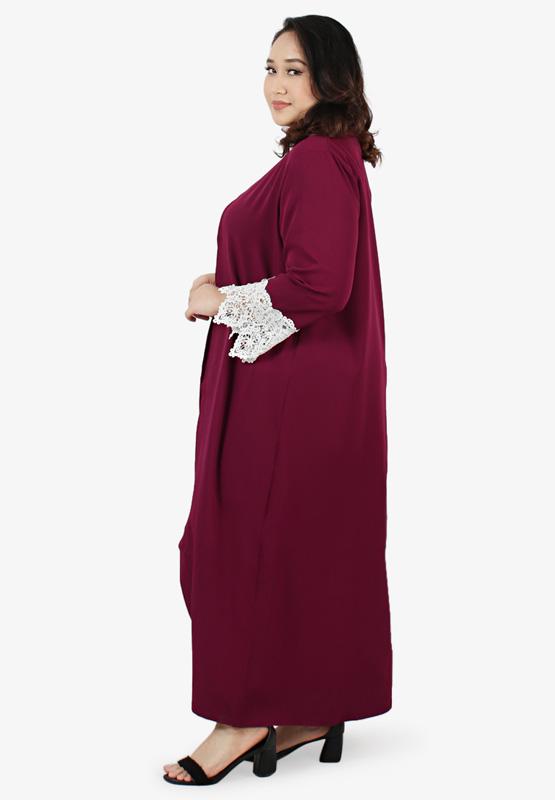 Lesley Lace Abaya-Style Open Cardigan - Maroon