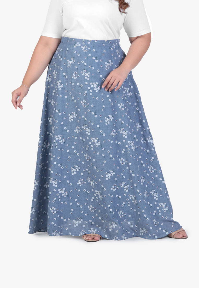 Lifen CNY Daisy Collection Long Skirt - Blue