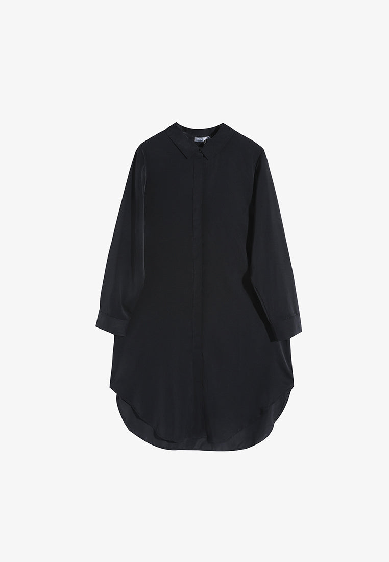 Lilly Long Tunic Shirt Dress - Black