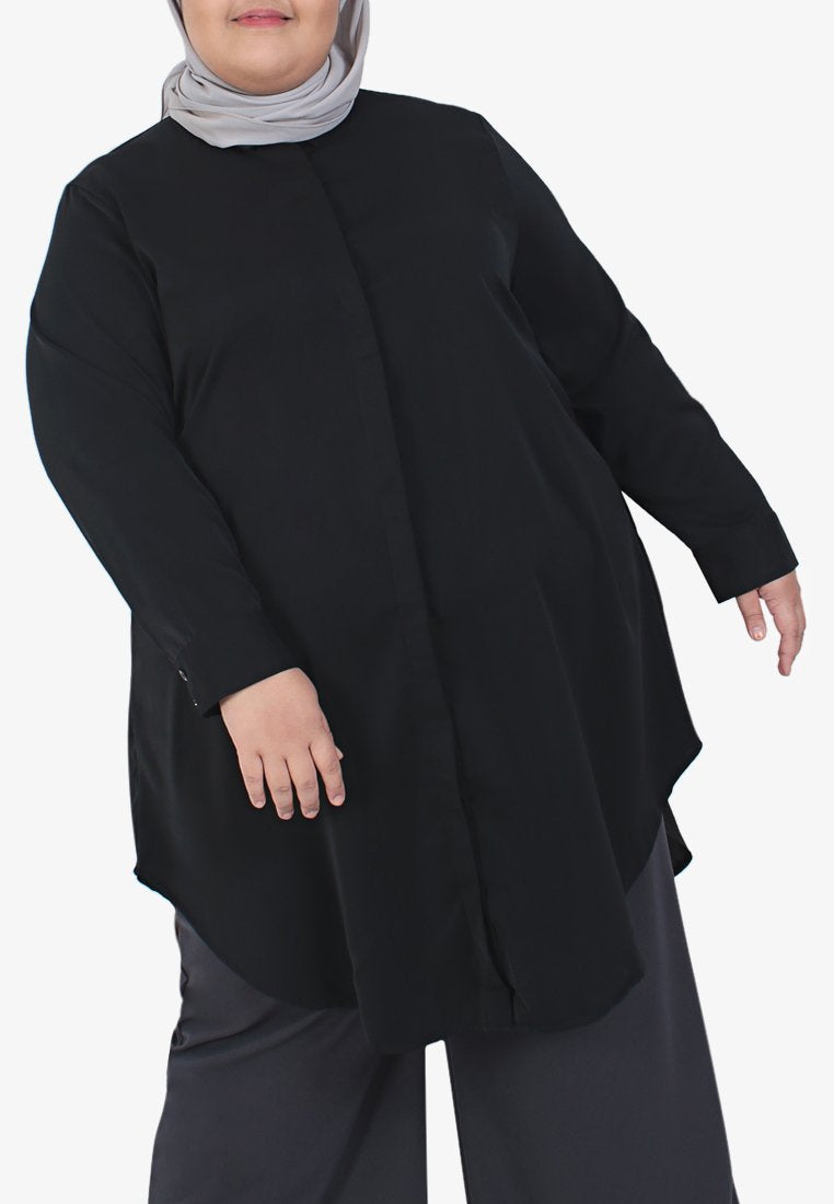 Lilly Long Tunic Shirt Dress - Black