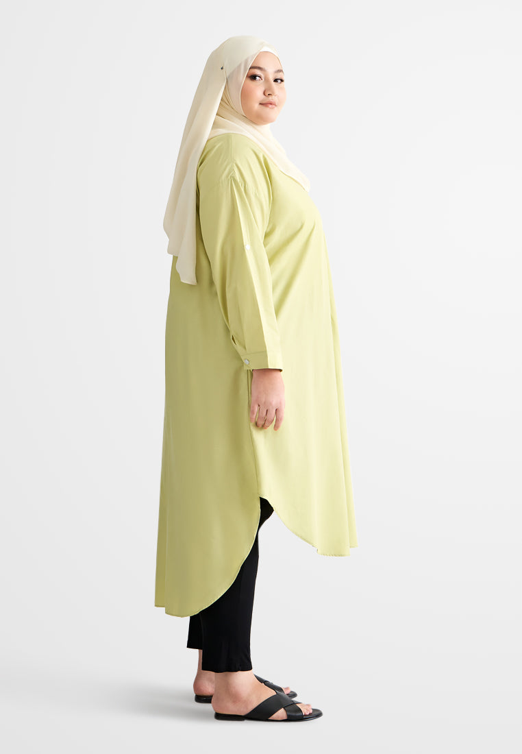 Linisha Minimalist Long Dress Shirt - Lime Green