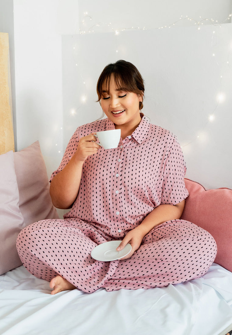 Londi Cotton Rayon Sleepwear Long Pajama Shirt Set - Light Pink