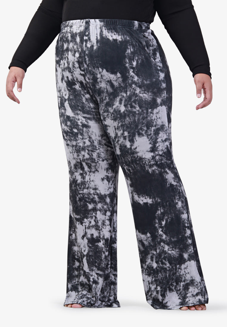 Louvenia Dye Print Ribbed Soft Pants - Black