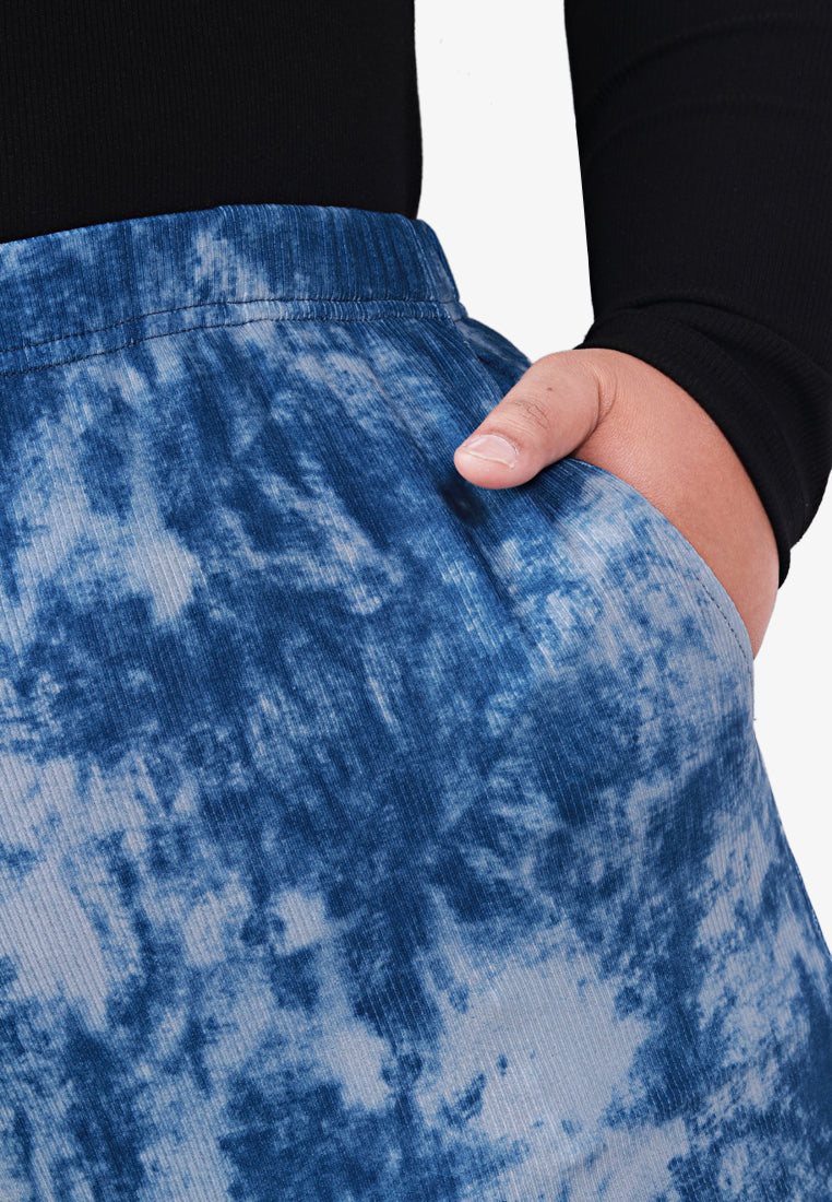 Louvenia Dye Print Ribbed Soft Pants - Blue