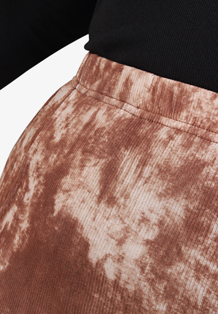 Louvenia Dye Print Ribbed Soft Pants - Brown
