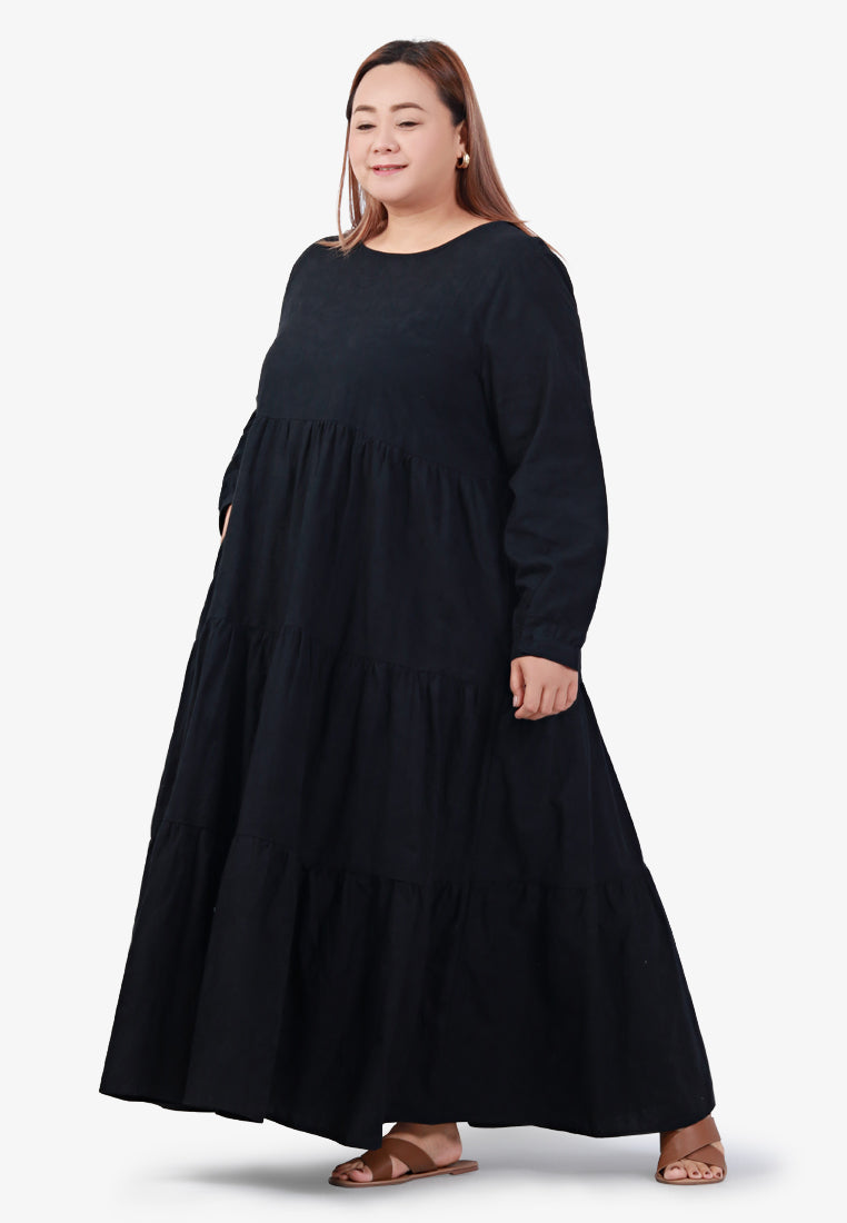 Lucia Cotton Textured Embroidery Maxi Dress - Black
