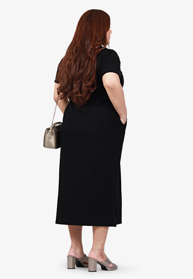 Mackayla V-neck Short Sleeve Maxi Dress - Black