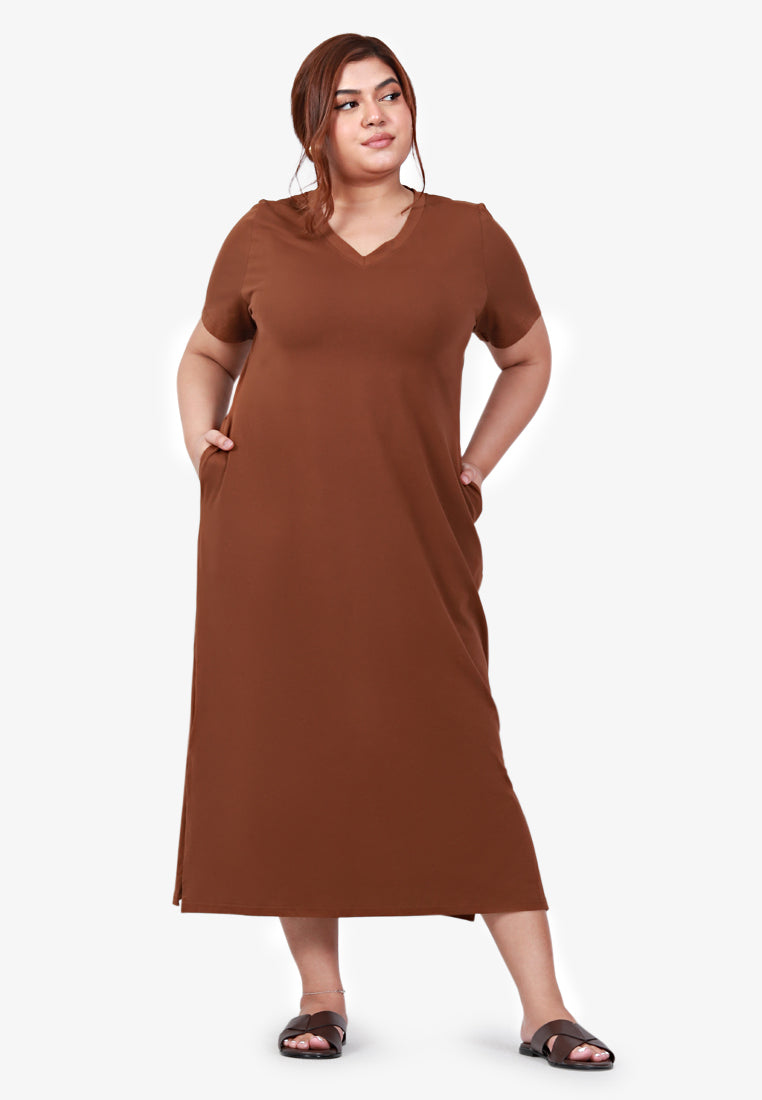 Mackayla V-neck Short Sleeve Maxi Dress - Brown