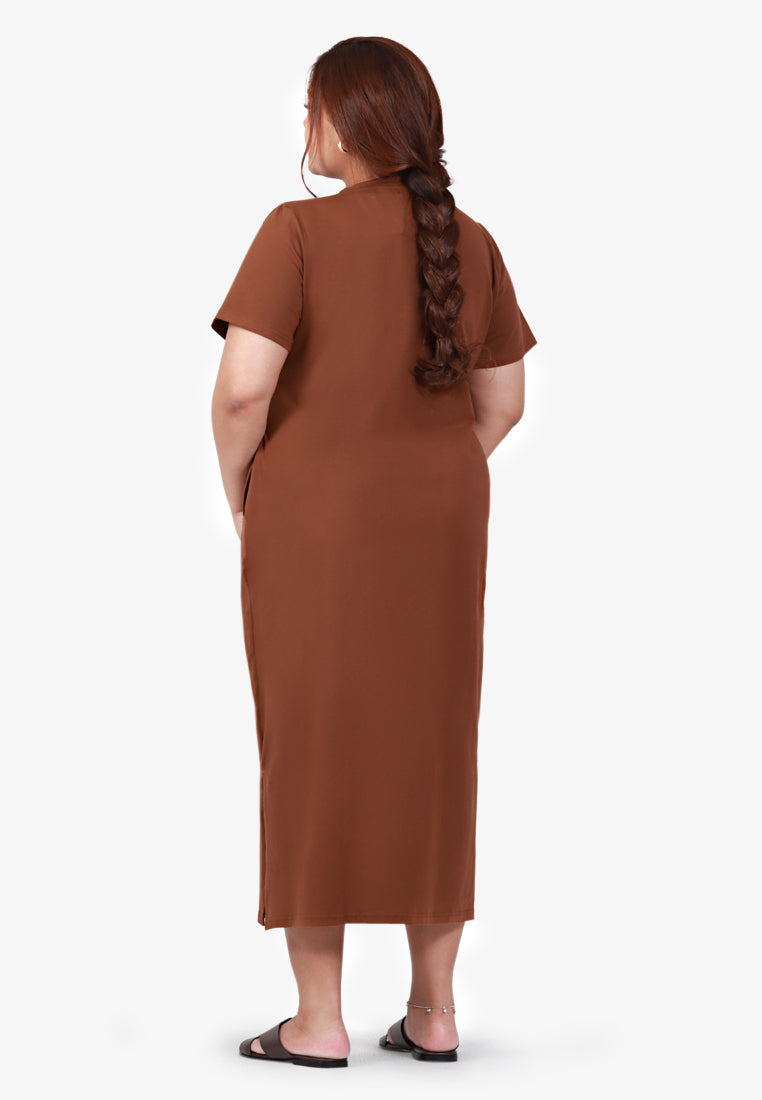 Mackayla V-neck Short Sleeve Maxi Dress - Brown