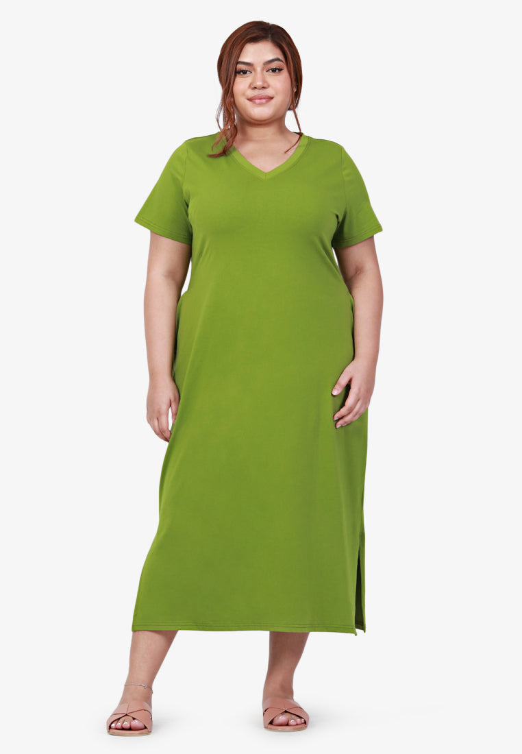 Mackayla V-neck Short Sleeve Maxi Dress - Green