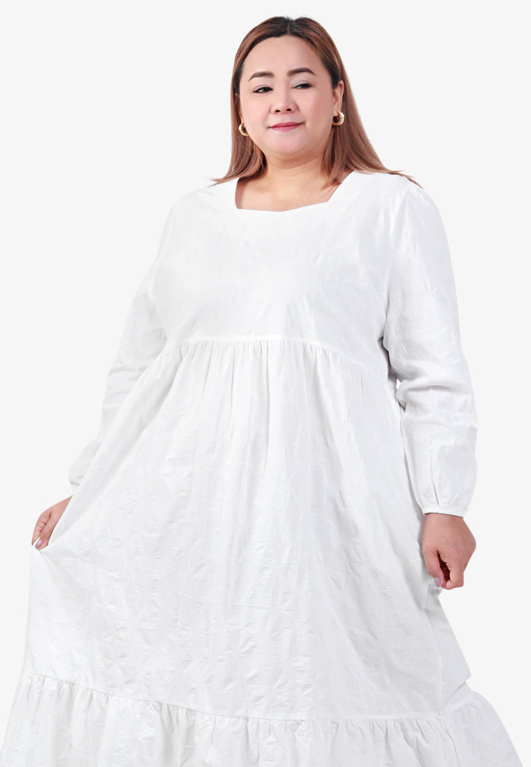 Mallori Cotton Square Neckline Midi Dress - White