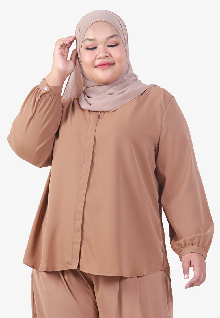 Manara Mandarin Collar Basic Blouse - Brown