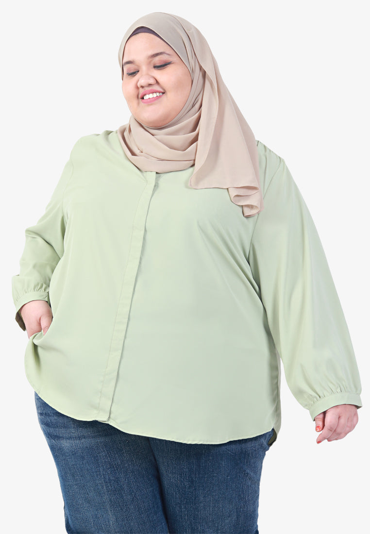 Manara Mandarin Collar Basic Blouse - Light Green