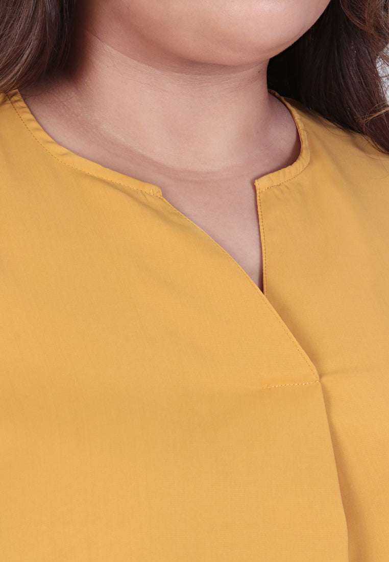 Mauve Minimalist Puff Sleeves Blouse - Mustard Yellow