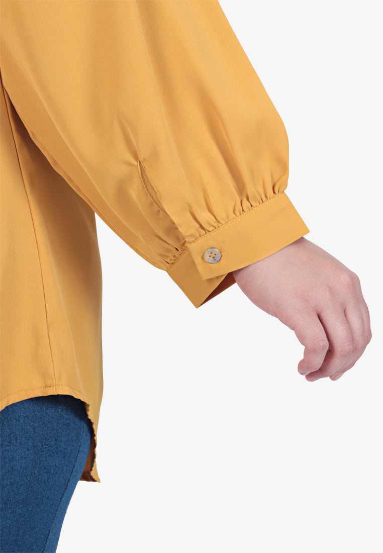 Mauve Minimalist Puff Sleeves Blouse - Mustard Yellow