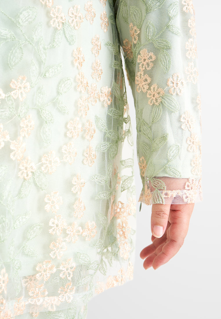 Mawar Pre-Raya Romance Collection Lace Kurung Set - Light Green