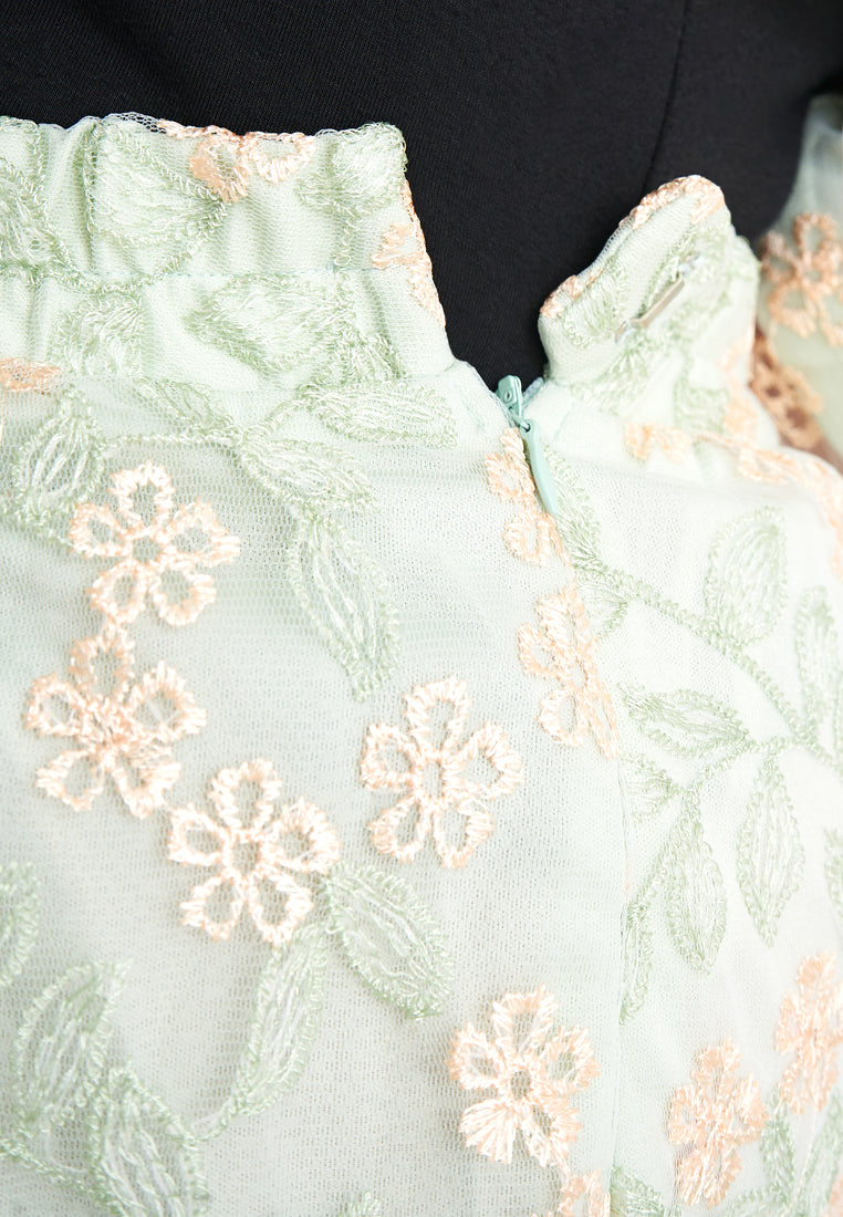 Mawar Pre-Raya Romance Collection Lace Kurung Set - Light Green