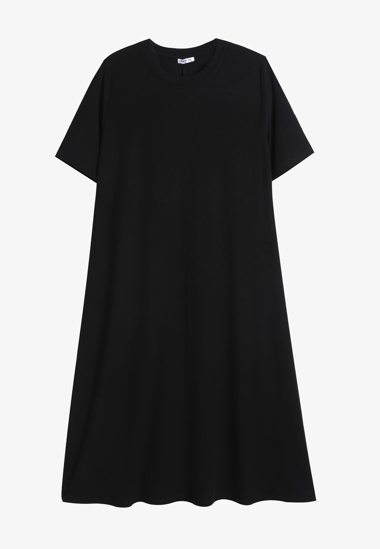 Meredith Midi Short Sleeve Ribbed Dress - Black