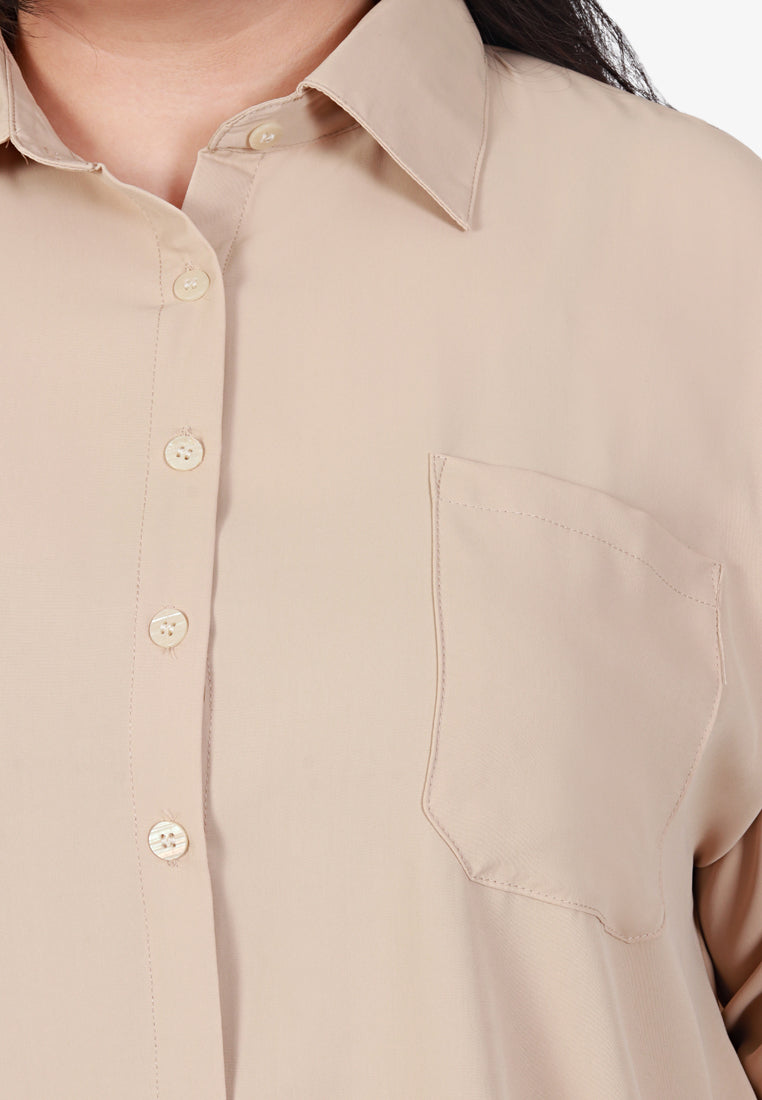 Mica Minimalist Work Button Shirt - Khaki