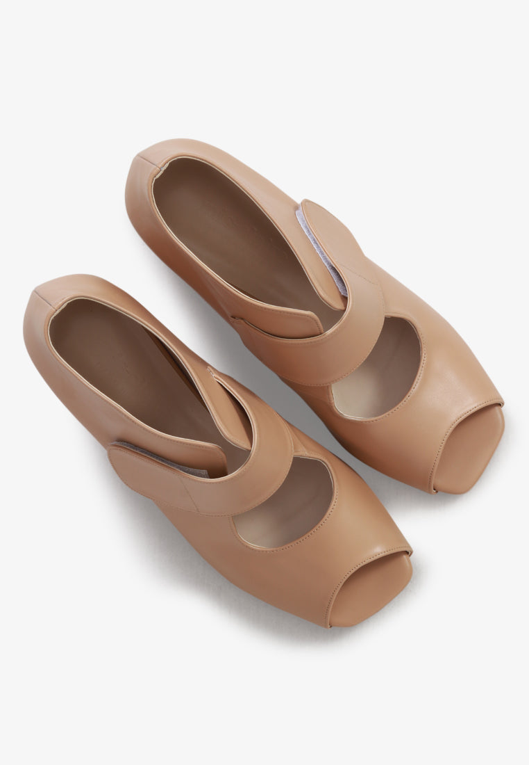 Nancy Peep Toe Velcro Strap Boots - Nude