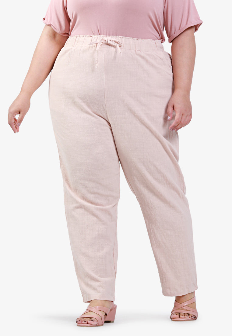 Pami Drawstring Linen Tapered Pants - Nude Beige