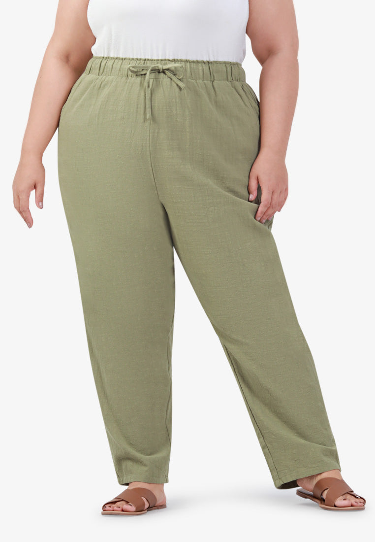 Pami Drawstring Linen Tapered Pants - Light Kaya Green