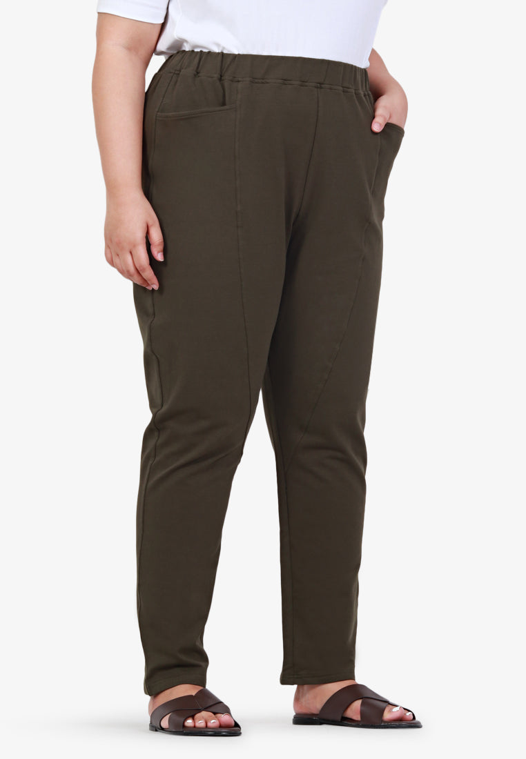 Pansy Smart Casual Tapered Sweat Pants - Army Green