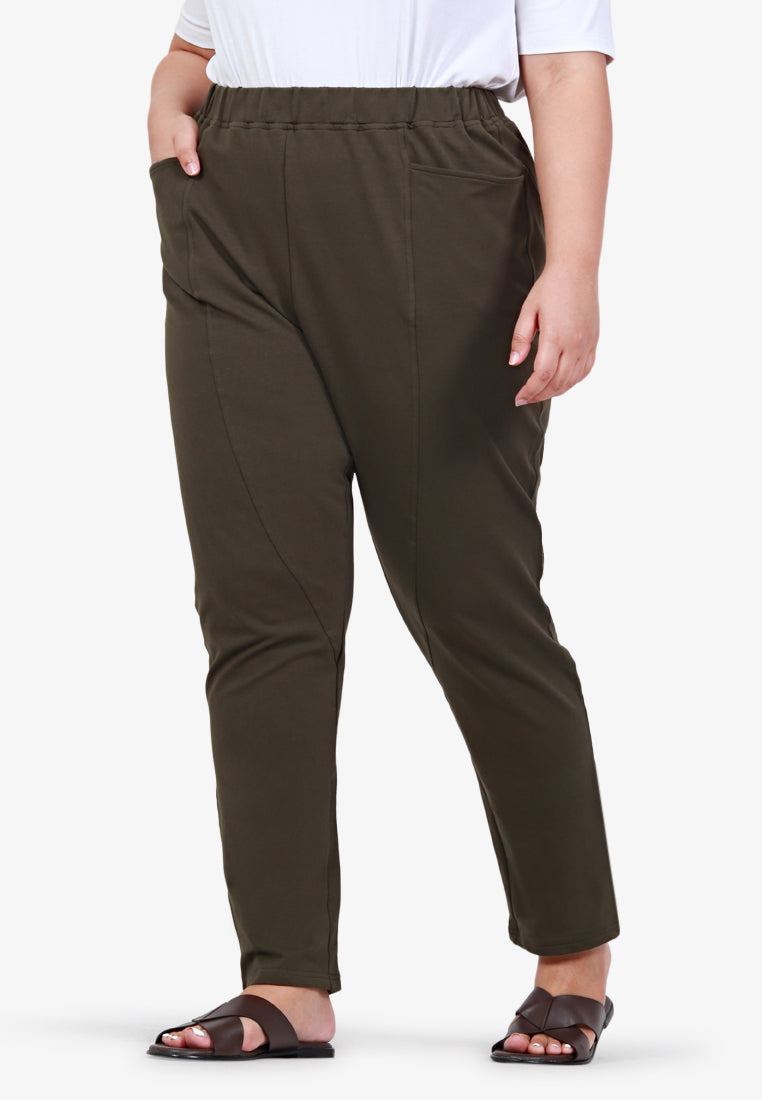 Pansy Smart Casual Tapered Sweat Pants - Army Green