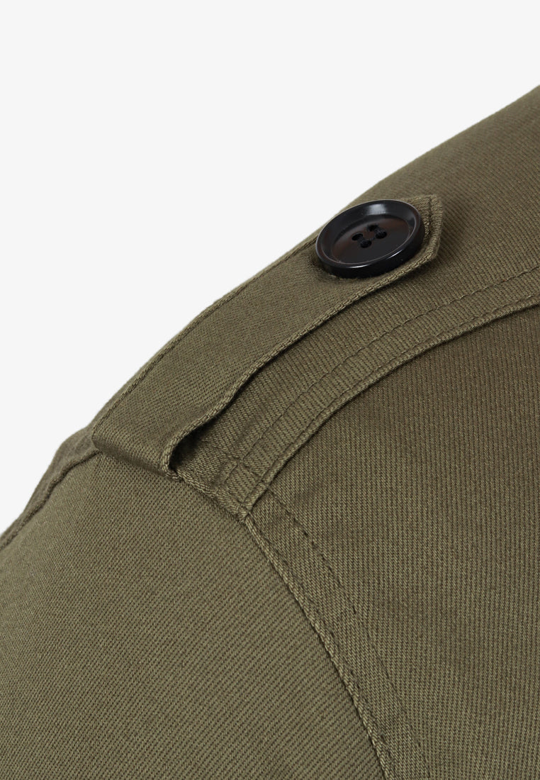 Parca Long Cinched Button Stretch Jacket - Army Green