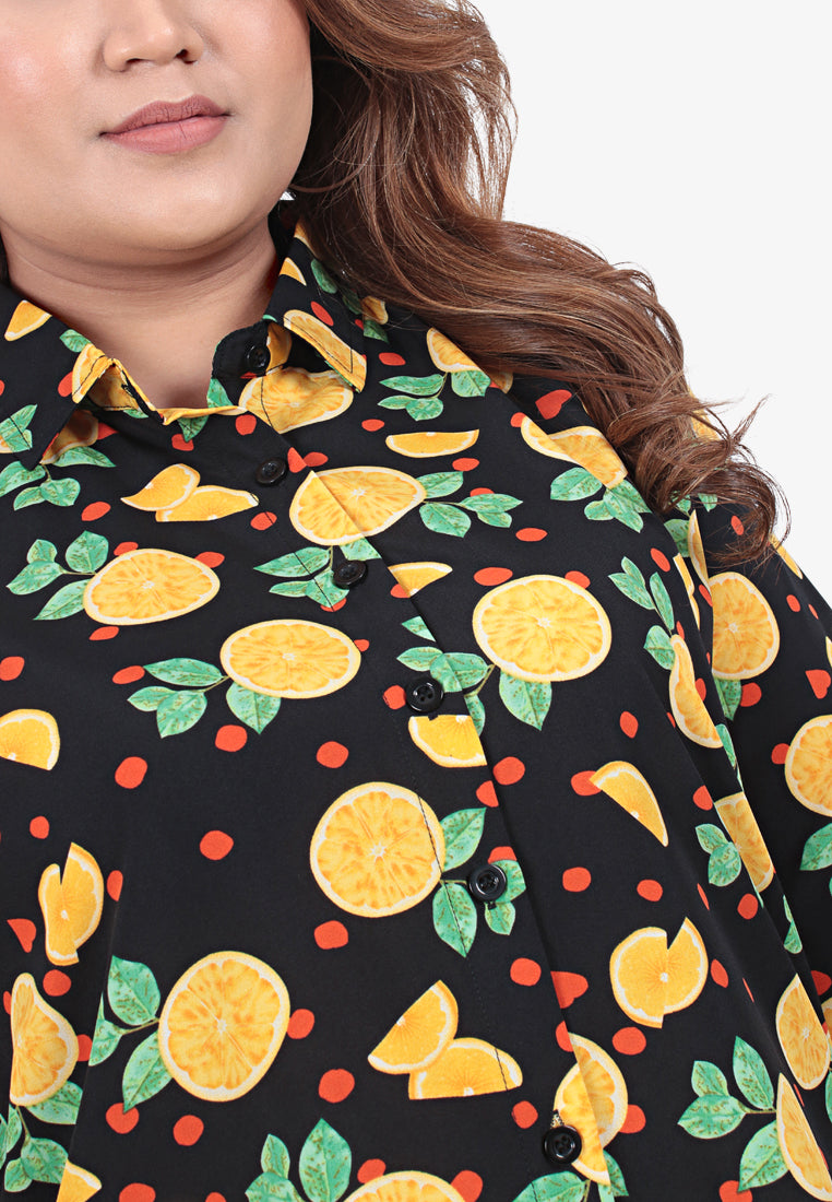 Peaches Fruity Printed Button Shirt - Lemon Black