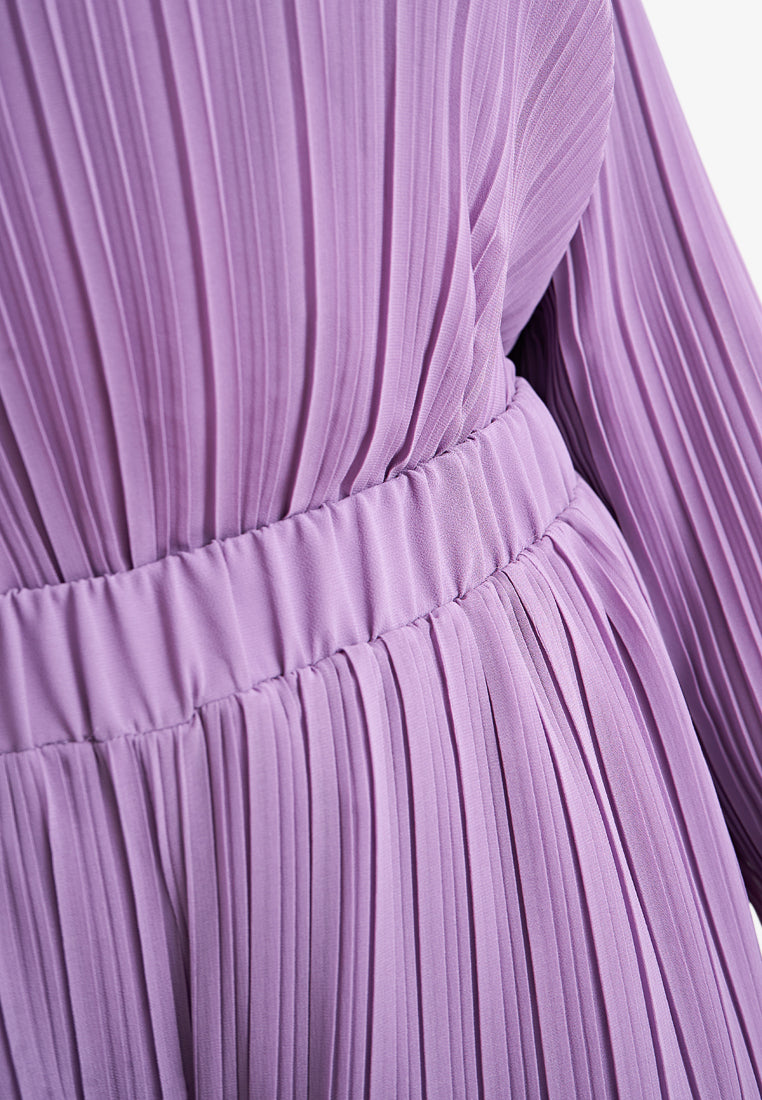 Pearly Chiffon Pleated Pants Set - Light Purple