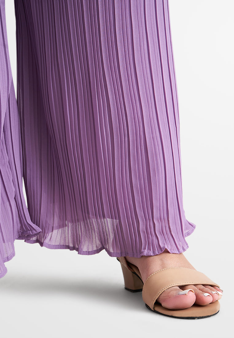 Pearly Chiffon Pleated Pants Set - Light Purple