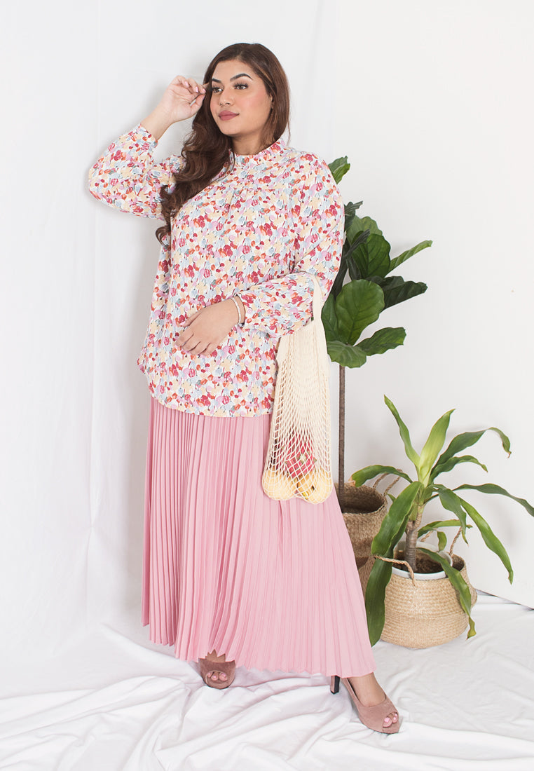 Posey Pretty Pleated Long Skirt - Soft Pink